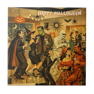 Azulejo Fiesta de Martini de Halloween Retro de la Mitad d
