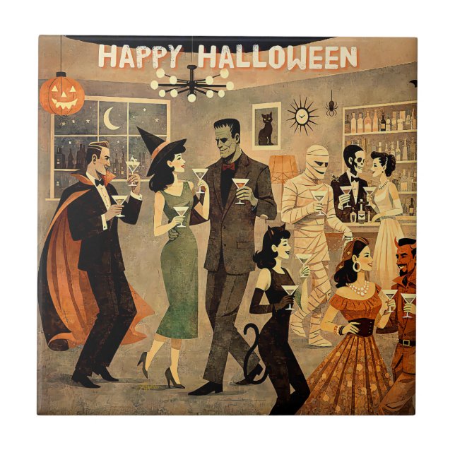 Azulejo Fiesta de Martini de Halloween Retro de mediados d (Frente)