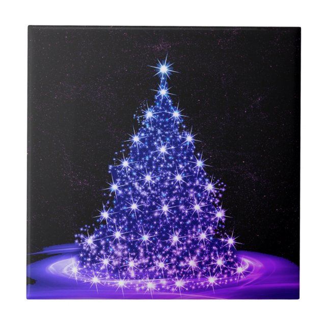 Azulejo Fiesta de Navidad Árbol Azul Rosa Invierno Negro R (Frente)