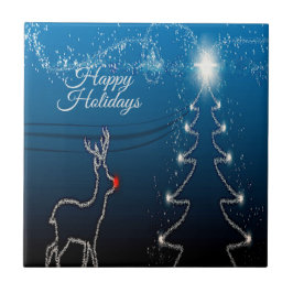 Azulejo Fiesta de Navidad Reno Árbol Cielo Azul Estrellas