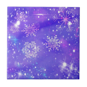Azulejo Fiesta de Navidades de Estrellas de Snowflake Purp