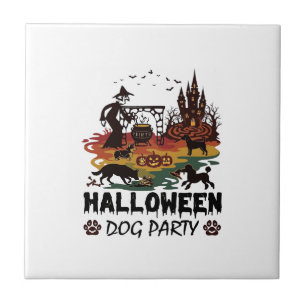 Azulejo Fiesta de Perros de Halloween Brujas Perros Calaba