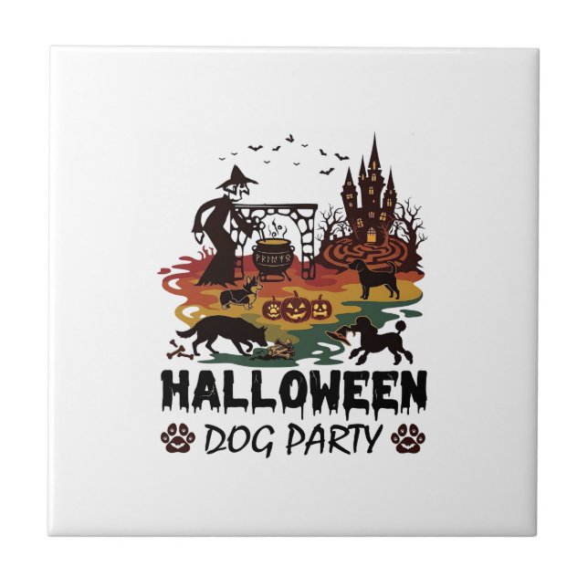 Azulejo Fiesta de Perros de Halloween Brujas Perros Calaba (Frente)