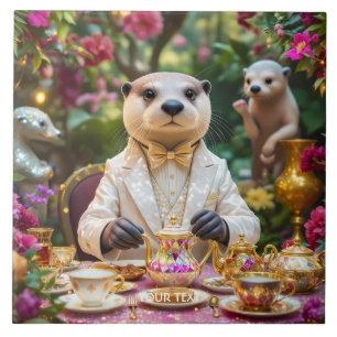 Azulejo Fiesta de té de nutria linda de fantasía