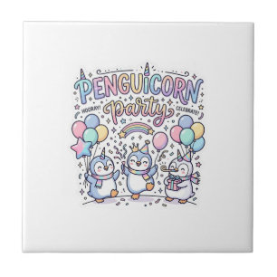 Azulejo Fiesta de Unicornio Penguicornio Vector Premium De