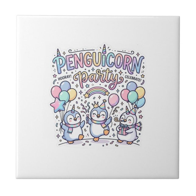 Azulejo Fiesta de Unicornio Penguicornio Vector Premium De (Frente)