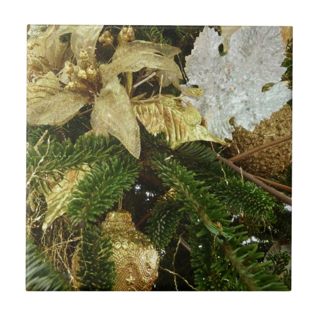 Azulejo Fiesta del Árbol de Navidad Plateado y Oro II (Frente)