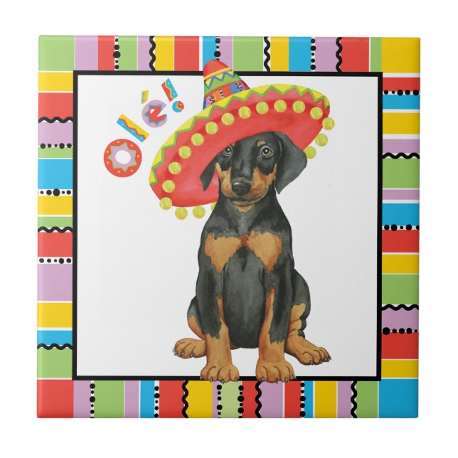 Azulejo Fiesta Doberman Pinscher Ceramic Tile (Frente)