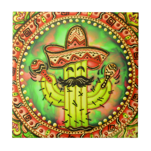 Azulejo Fiesta mexicana Cinco de Mayo Sombrero Gorra Verde (Frente)