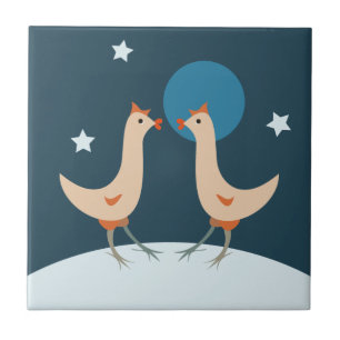 Azulejo Fiesta Nocturna de Gallinas Luna Divertida de Poll