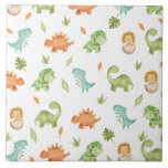 Azulejo Fiesta T-Rex Brontosaurus de Dinosaurios Amigables<br><div class="desc">¡Artículos coincidentes disponibles en la tienda! (c) El estudio Happy Cat Studio.</div>