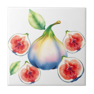 Azulejo Fig de acuarela fresca con blanco suave