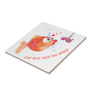 Azulejo Fish and Worm Love Romantic - Personalizado Textos