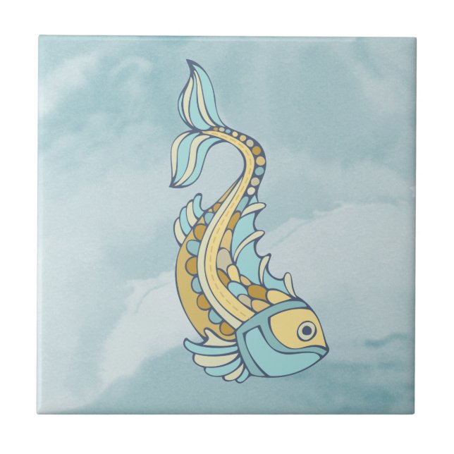 Azulejo Fish Art Blue Mosaic Nautical (Frente)