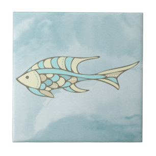 Azulejo Fish Art Blue Mosaic Nautical