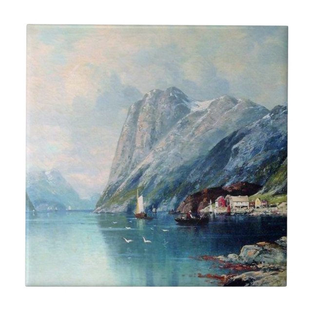 Azulejo Fjord en Noruega - Arte de Lev Lagorio (Frente)