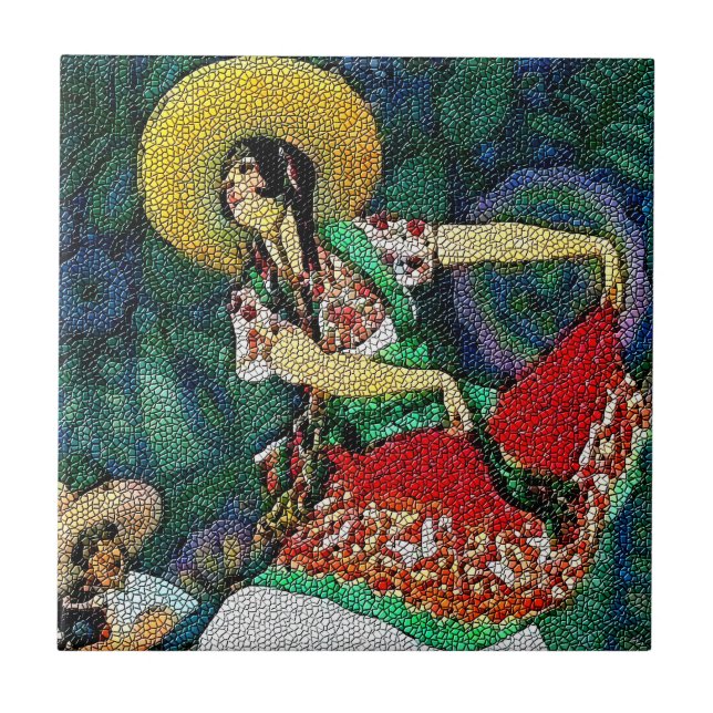 Azulejo Flamenco Guitar Woman Tile Mural (Frente)