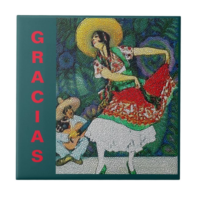 Azulejo Flamenco Guitar Woman Tile Mural (Frente)