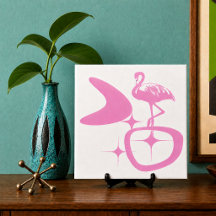 Flamenco rosa con forma retro atómica modernista d