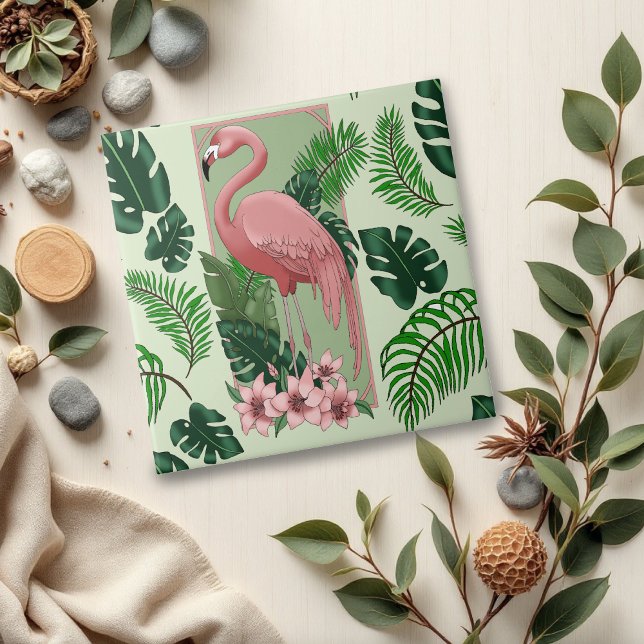 Azulejo Flamenco Rosa Tropical Hojas de Palma Verde Lirio (Subido por el creador)