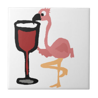Azulejo Flamenco rosado divertido que bebe el vino rojo