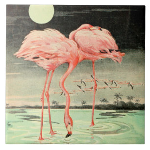 Azulejo Flamingo de pájaro rosado y lunar