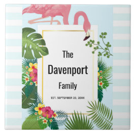 Azulejo Flamingo rosa y hojas tropicales de diseño