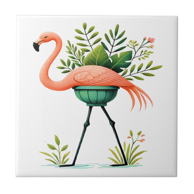 Azulejo FLAMINGO y plantas caprichosas (Frente)