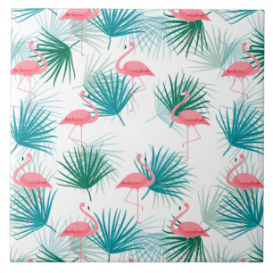 Azulejo Flamingos Tropicales Frondas de Hoja de Palmetto