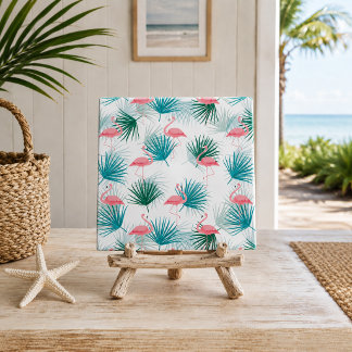 Azulejo Flamingos Tropicales Frondas de Hoja de Palmetto