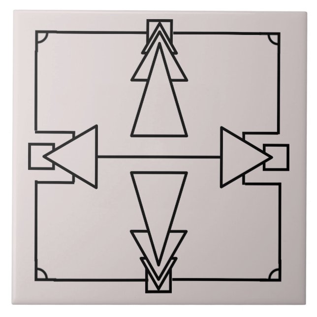 Azulejo Flecha doble Art Deco en mosaico negro y plateado (Frente)