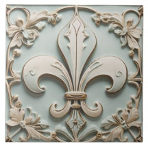 Fleur de Lis Antique Pastel Light Mint Faux Relief