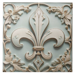 Azulejo Fleur de Lis Antique Pastel Light Mint Faux Relief