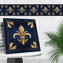 Azulejo Fleur-De-Lis - Art Deco - Azul y Oro