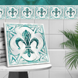 Azulejo Fleur-De-Lis - Art Nouveau-Aquamarine