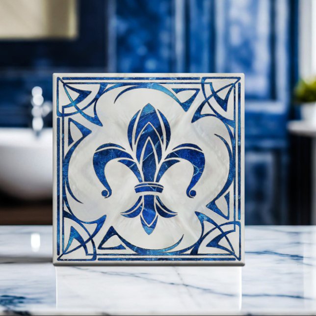 Azulejo Fleur-De-Lis - Art Nouveau - Mármol azul y perlas (Subido por el creador)
