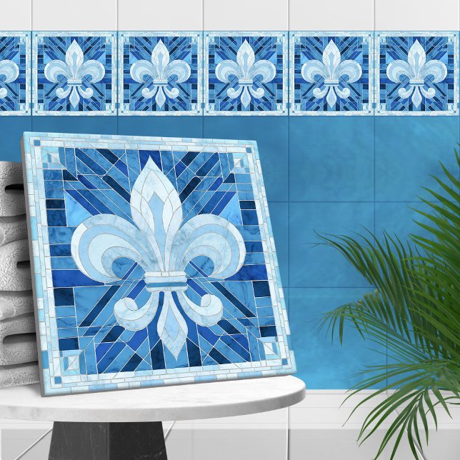 Azulejo Fleur-de-lis - Arte de mosaico de mármol azul (Subido por el creador)