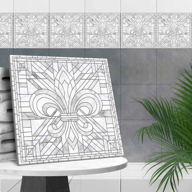Azulejo Fleur-de-lis - Arte de mosaico de mármol blanco (Subido por el creador)