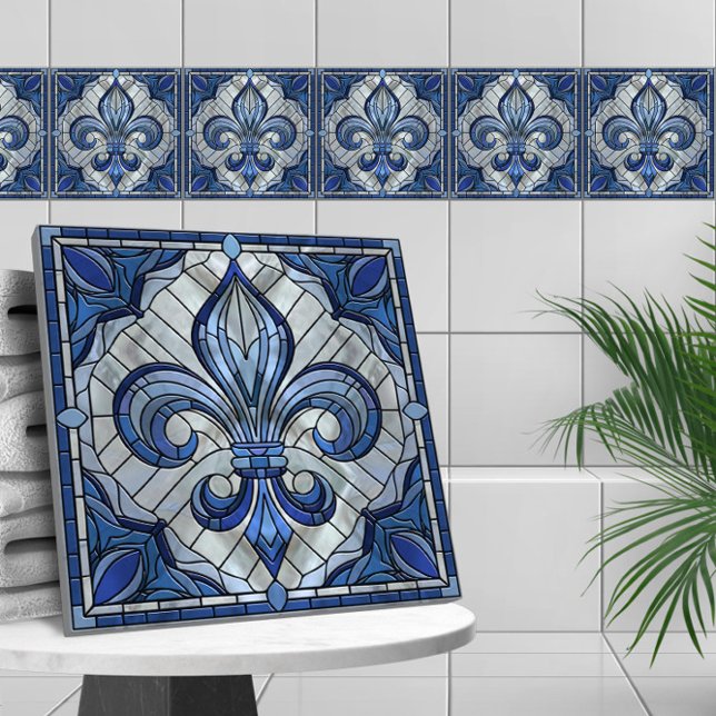 Azulejo Fleur-de-lis - Arte de mosaico de vidrio manchado (Subido por el creador)
