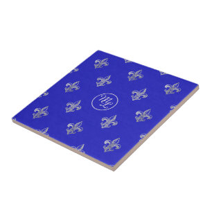 Azulejo Fleur de Lis Azul Real Preppy Personalizado