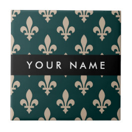 Azulejo Fleur de Lis, Beige on Green, Royal, Your Name