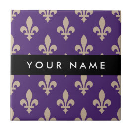 Azulejo Fleur de Lis, Beige on Purple, Royal, Your Name