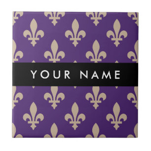 Azulejo Fleur de Lis, beige sobre púrpura, Real, Tu Nombre