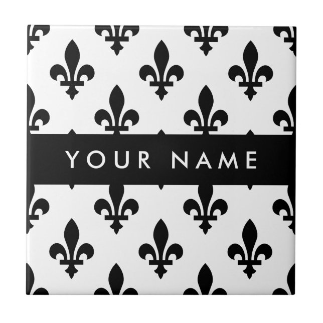 Azulejo Fleur de Lis, Black on White, Black, Your Name (Frente)
