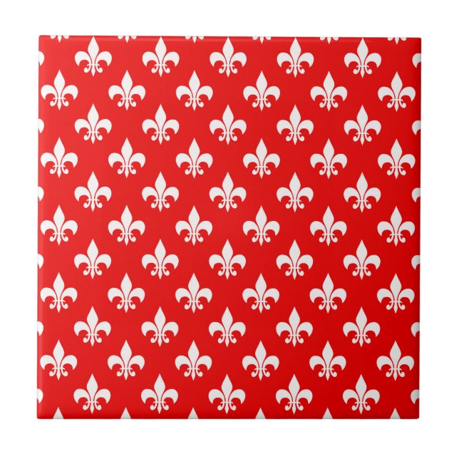 Azulejo Fleur-de-lis blanco rojo (Frente)