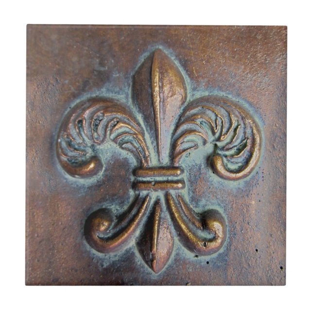 Azulejo Fleur De Lis, Con Aspecto De Cobre Antiguo Impreso (Frente)
