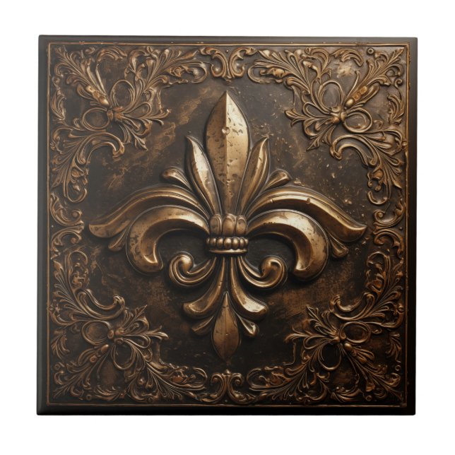 Azulejo Fleur de Lis de oro metálico francés decorativo (Frente)