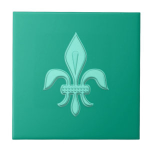 Azulejo Fleur de Lis en Aqua claro en turquesa