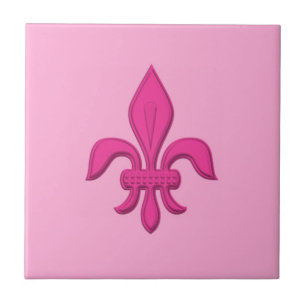Azulejo Fleur de Lis en rosa fucsia con rosa claro