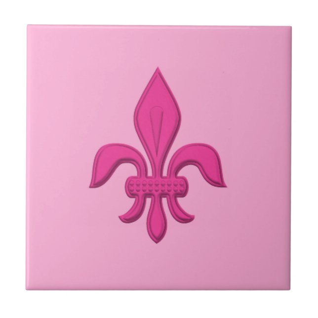 Azulejo Fleur de Lis en rosa fucsia con rosa claro (Frente)